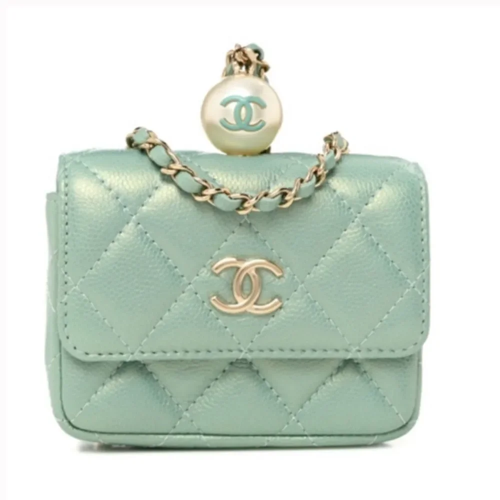*CHANEL* 2021 Iridescent Mint Green 🌟Caviar🌟 Quilted Pearl Micro WOC - Picture 2 of 10